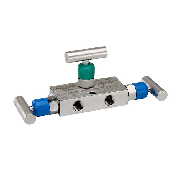3 Valve Mini Manifold, Hard Seat, 1/4 NPT Female x 1/4 NPT Female, Steel, 0.141" Orifice